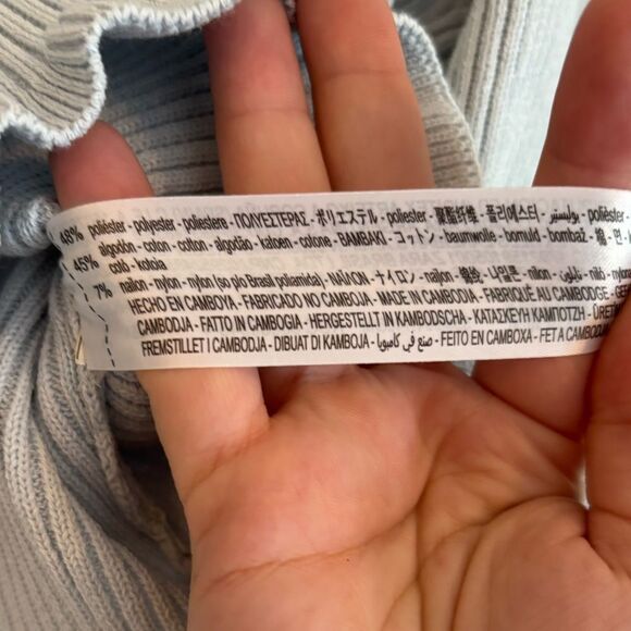 Zara baby blue cropped ribbed knit puff sleeve open back top - Picture 9 of 11